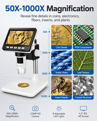 Coin Microscope, 4.3 Inch Digital Microscope 1000X Coin Microscope for Error Coi
