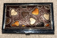 Brighton vintage multi color hearts Metal leather Business Card Holder Case
