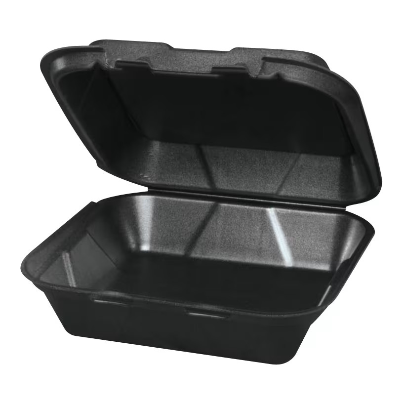Genpak SN200-3L Black Hinged 9.25 x 9.25 x 3 Foam Container – 200 / CS