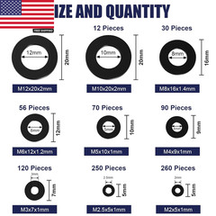 900-Piece Nylon Flat Washer Assortment Kit Black Plastic Flat Washers for Bolts