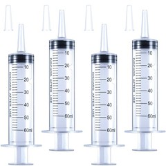 4 Pack 60mL Large Syringe for Liquid with Tip Cap, Plastic transparent