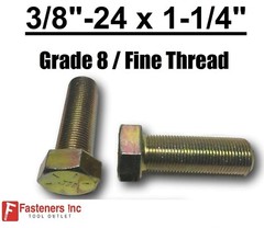3/8-24 x 1-1/4″ (FT) Hex Bolt Yellow Zinc Plated Grade 8 Cap Screw Fine Thread
