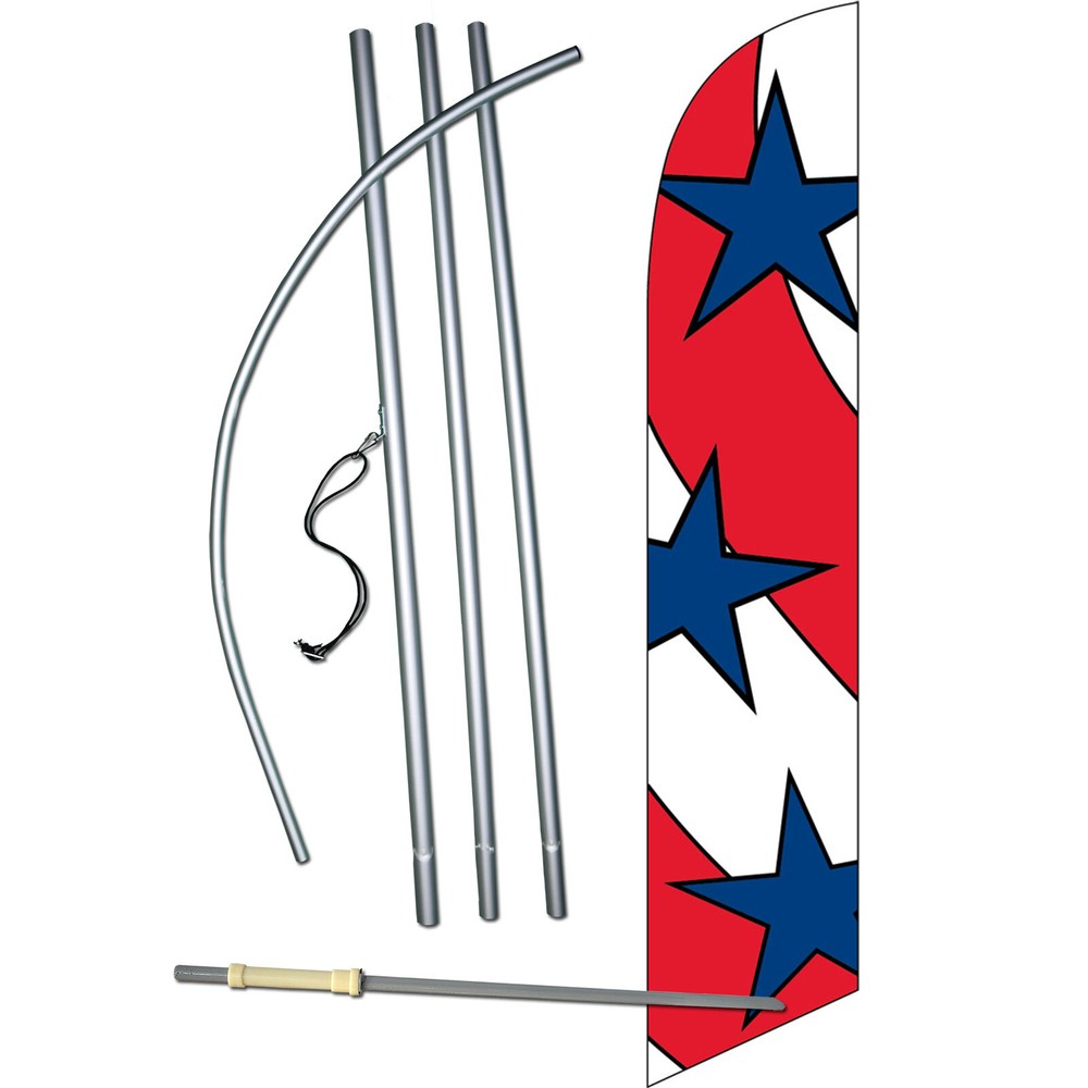 Stars 3 Stripes Flag with Flag Pole and Spike