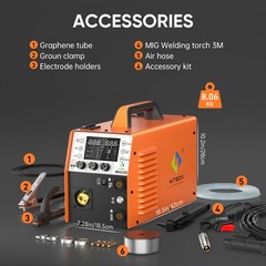 6 IN 1 Aluminum MIG Welder Gas Flux Core 250A 110/230V MMA TIG w/Lift Tig Torch