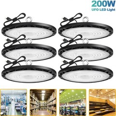 6Pcs 200W UFO Led High Bay Light Industrial Commercial Factory Warehouse 90-277V