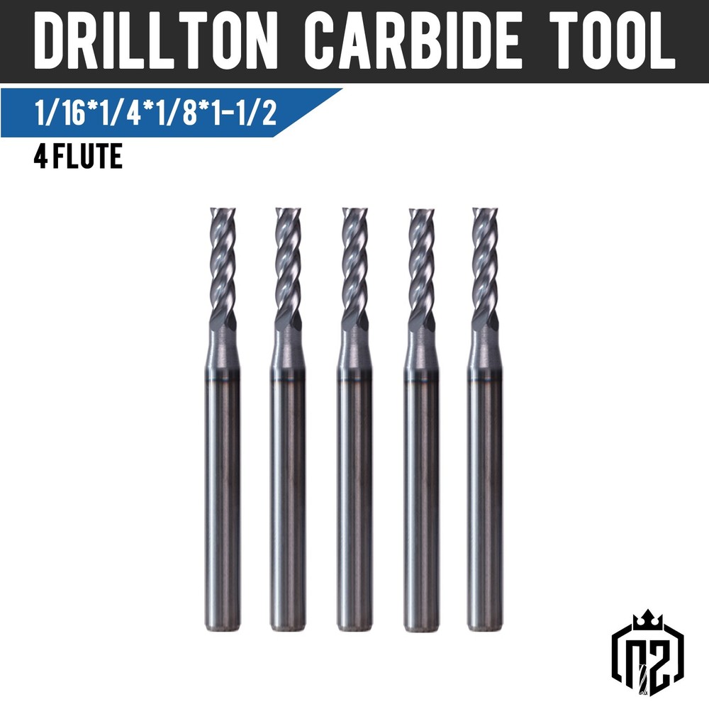 5 PCS 1/16″ 4 Flute 1-1/2″ Overall Length Carbide End Mill -AlTiN Coated USA