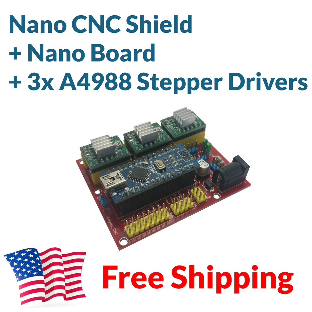 Arduino Nano CNC Shield 3-Axis A4988 Stepper Driver Board Package Kit FREE SHIP