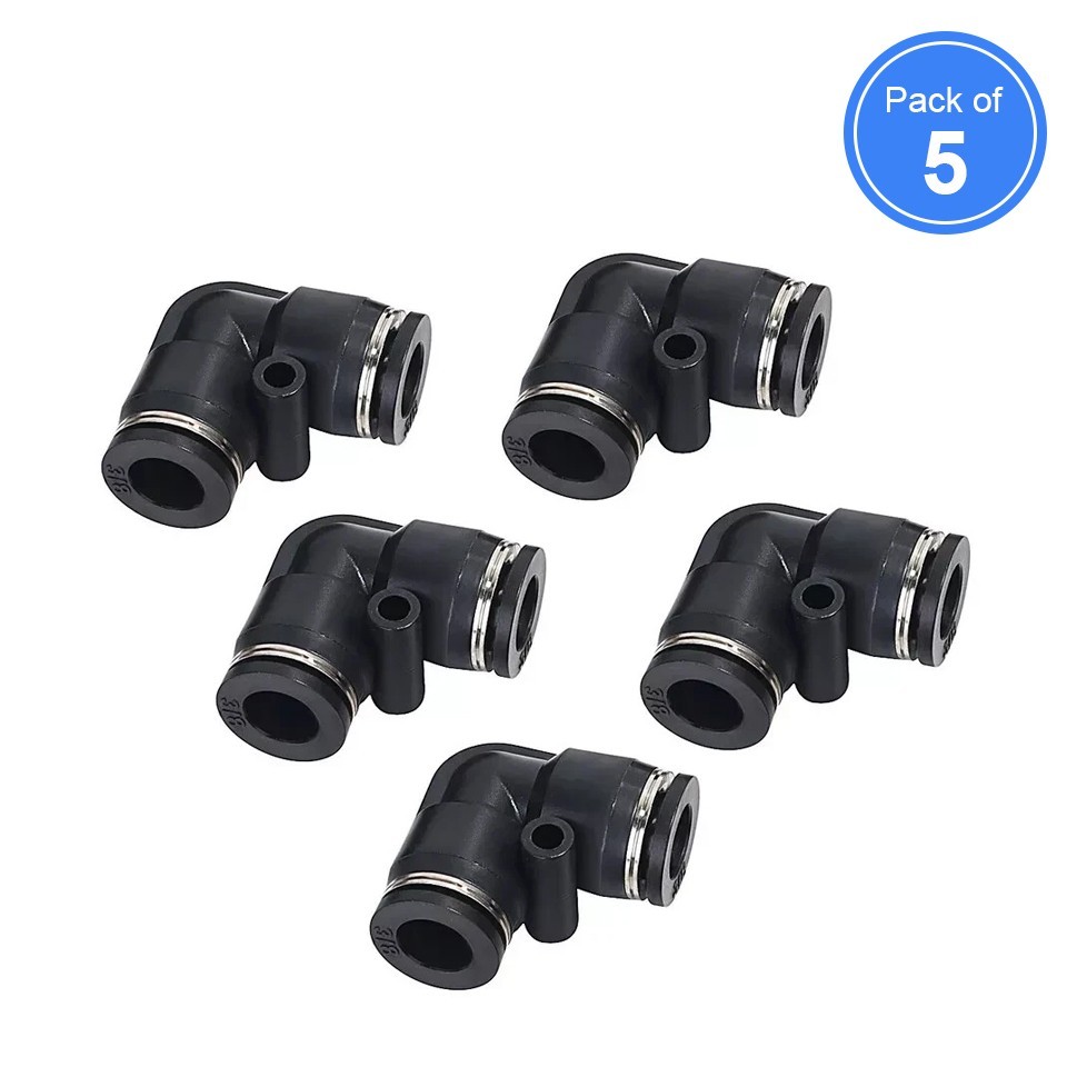 Push To Connect Fittings Elbow For 3/8” OD Pneumatic Air Line Hose 90° 5Pcs