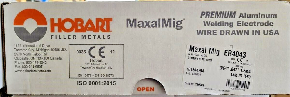 Hobart MaxalMIG 18-PAK Aluminum MIG Welding Wire ER4043 .045″ (1.2mm) 1-Lb Roll