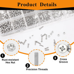 1120Pcs 304 Stainless Steel M1 M1.2 M1.4 M1.6 M2 M2.5 Metric Micro Screws Nuts A