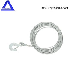 3/16″ × 50Ft Winch cable Galvanized Steel, 7 × 19 Strands + 1/4″ G70 Slip Hook