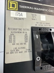 Square D 175A 3 Phase Pole Breaker 600V KAL36175 Line Load Lugs 175 Amp