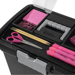 Portable File Box, Letter-Size Plastic File Storage Box with Handle and Divided
