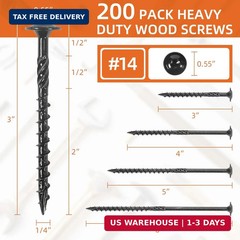#14 x 3 Wood Structural Screws, Wood Screws, 200Pcs Lag Screws 3 Inch, Rust Resi