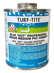 TURF-TITE Oatey 2400 Series, Pro Grade, Blue “Hot” Fast Set PVC Cement – 1 Quart