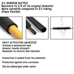Black Heat Shrink Tubing Tube Dual Wall 3:1 Marine Adhesive Glue Lined