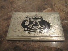 SILVER TONE WESTERN GRAHAM CENTRAL STATION ENGRAVED INLAY BUSINESS CARD HOLDER