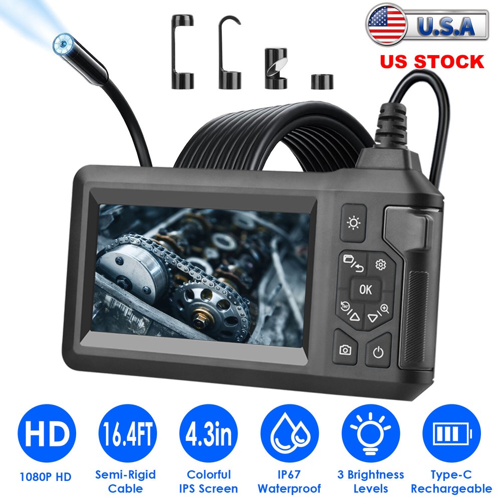 1080P HD Industrial Endoscope Camera with 8 LED Lights Waterproof Borescope