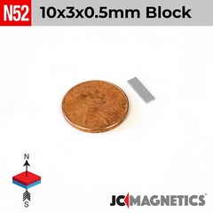 10mm x 3mm x 0.5mm N52 Small Strong Rare Earth Neodymium Thin Magnet Blocks