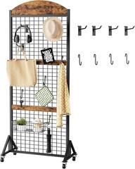 Display Grid Rack 5.2 ft Panel & Rustic Wood Stand Craft Art Gridwall Wire Tower
