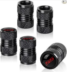SS Black Metal Tire Valve Stem Cap Covers Air Valve 5 Cap Set Leak-Proof