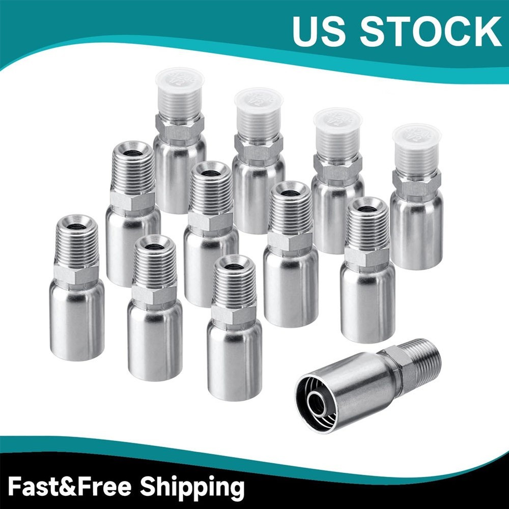 12 Pack 1/2″ NPTF Hydraulic Hose End Fittings, 1/2″ I.D. Hose x 1/2″ NPTF Male