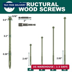 #14 x 8 Wood Structural Screws 50 Pack Hex Head Lag Screws, Rust Resistant Timbe