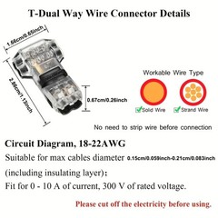 10/20PCS T-Tap 2-Pin Wire Connectors 22-18 AWG Quick Splice Low Voltage