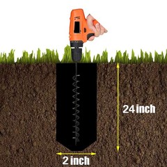 Earth Auger Drill Bit 2″ × 24″ Black For Garden Post Fence Post Hole Digger