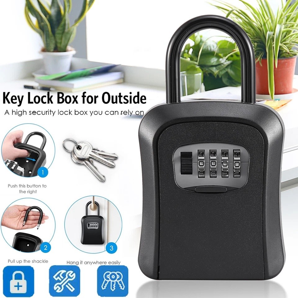 Key Lock Box for Outside-Combination Lockbox for House Key-Portable/Wall Mounted