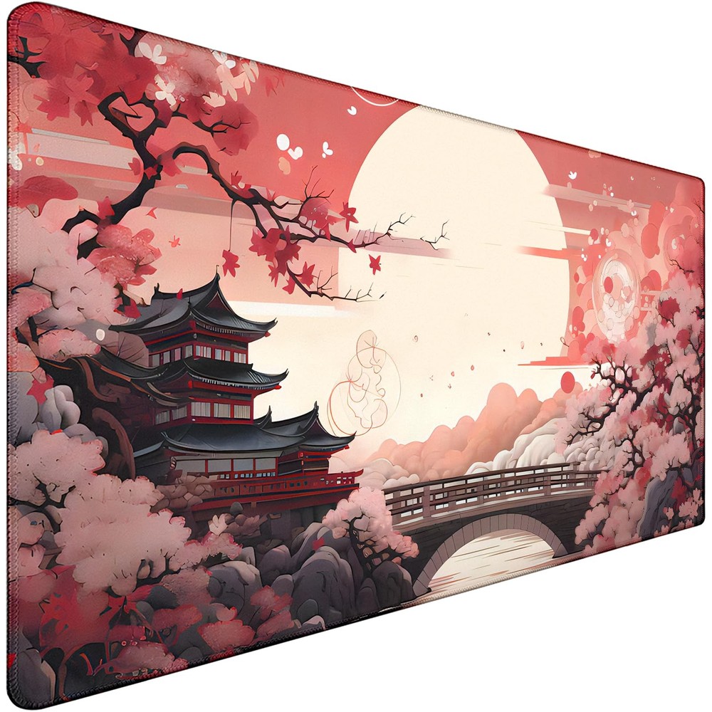 Japanese Large Gaming Mouse Pad with Stitched 31.5L x 15.8W inches, Sunset