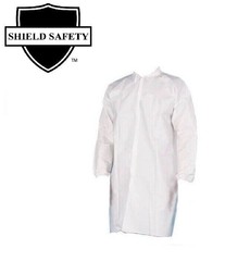 50 Pieces Microporous 50G Lab Coats, White, Elastic Wrists, No Pocket Large