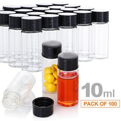 100 Pack 4ml/10ml Glass Vials with Screw Caps Clear Liquid Sample Vial Bottles