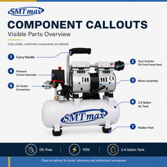 New 1/2HP, 2.4 Gallon. Medical Noiseless & Oil Free Dental Air Compressor 110v