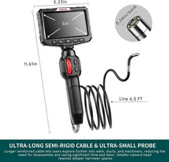 6.5ft 0.24 in Ultra Mini Two-Way Articulating Borescope Camera with Light