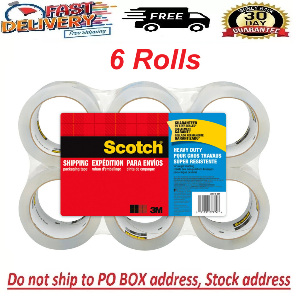 Scotch Heavy Duty Shipping Tape, 6 Rolls/Pack, 1.88″ x 54.6 yds, Clear (38506)..