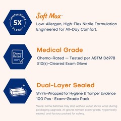 Supmedic 100 Pcs Medical Nitrile Exam Gloves Latex-Free Powder-Free Food Safe M