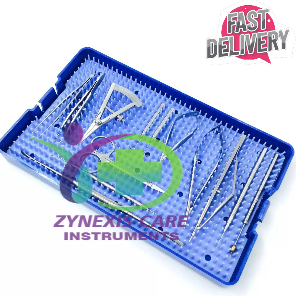 Glaucoma surgical instruments kit set ophthalmic & silicone tray Stainless steel