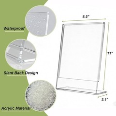 6 PACK Acrylic Sign Stand 8.5″ x 11″ Plastic Clear Table Display Paper Holder