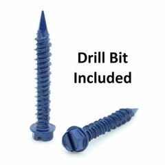 100 Qty 1/4″ x 1-3/4″ Hex Head Diamond Tip Concrete Screws To Anchor Masonry, Bl