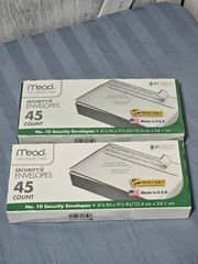 Mead No.10 Envelopes Press-it Seal-it 4-1/8 X 9-1/2 White 45 Count 75026 2-pack