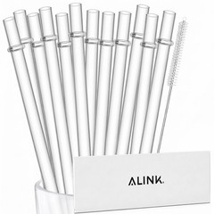 ALINK 12-Pack Reusable Clear Plastic Straws, 10.5 in x 0.3 INCH,