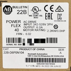 Allen-Bradley 22B-D6P0N104 Powerflex 40 2.2KW 3HP AC Drive 22BD6P0N104