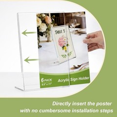 6 PACK Acrylic Sign Stand 8.5″ x 11″ Plastic Clear Table Display Paper Holder