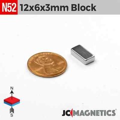 12mm x 6mm x 3mm N52 Small Strong Rare Earth Neodymium Magnet Blocks 12x6x3mm