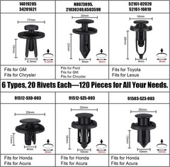 120pcs Retainer Clips Push Type Fasteners 6.3mm 8mm Size: 120+1(Not Specified)