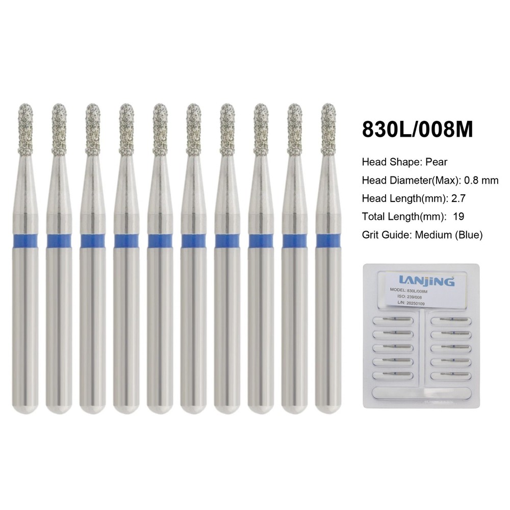 Dental 330 Diamond Bur Pear 830/008 830/010 Medium Coarse Grit High Speed FG