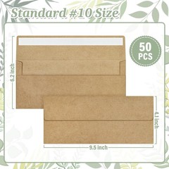 50 Pack Kraft Brown #10 Business Envelopes Self Seal 4.125×9.5 Inch for Mailing