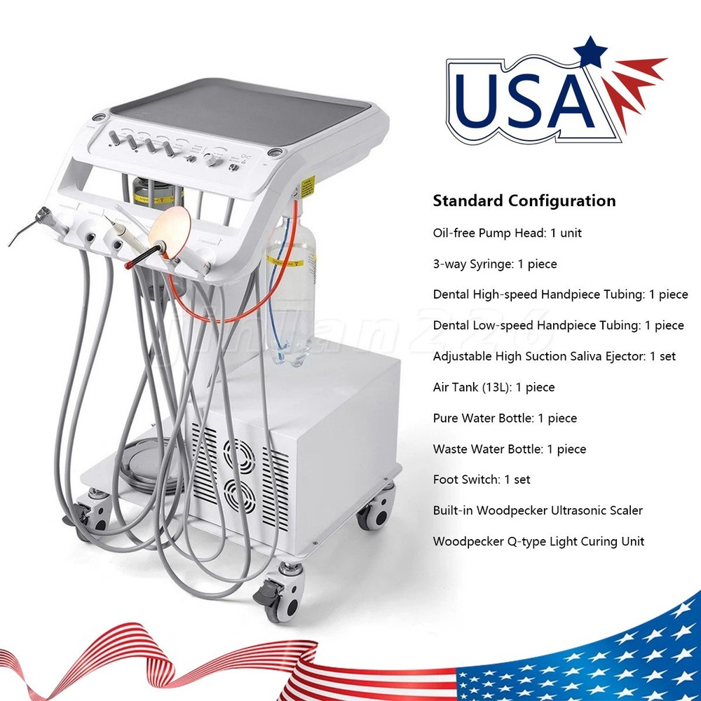 Portable Dental Delivery Unit Cart Built in Air Compressor Curing light scaler