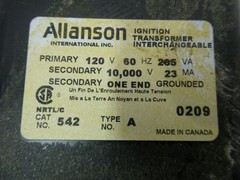 Allanson 542 A Ignition Transformer 265va 120v-ac 10000v-ac